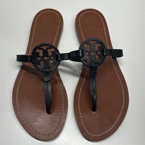 Tory Burch Mini Millers Thong Sandals Flip Flop Shoes Open Toe Leather Black 6.5